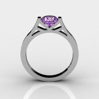 Modern 14K White Gold 1.0 Ct Luxurious Engagement Ring or Wedding Ring with an Amethyst Center Stone R667-14KWGAM-1