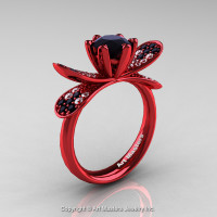 Organic Design 14K Coral Red Gold 1.0 Ct Black and White Diamond Nature Inspired Engagement Ring Wedding Ring R671-14KCRGDBD-1