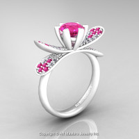 Organic Design 14K Ceramic White Gold 1.0 Ct Pink Sapphire Diamond Nature Inspired Engagement Ring Wedding Ring R671-14KCWGDPS-1