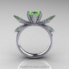 14K White Gold 1.0 Ct Green Topaz Diamond Nature Inspired Engagement Ring Wedding Ring R671-14KWGDGT-2