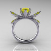 14K White Gold 1.0 Ct Yellow Sapphire Diamond Nature Inspired Engagement Ring Wedding Ring R671-14KWGDYS-2