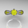 14K White Gold 1.0 Ct Yellow Sapphire Diamond Nature Inspired Engagement Ring Wedding Ring R671-14KWGDYS-3