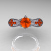 14K White Gold 1.0 Ct Orange Sapphire Diamond Nature Inspired Engagement Ring Wedding Ring R671-14KWGDOS-3