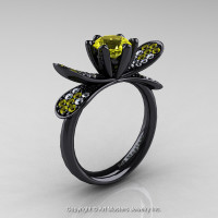 14K Black Gold 1.0 Ct Yellow Sapphire Diamond Nature Inspired Engagement Ring Wedding Ring R671-14KBGDYS-1