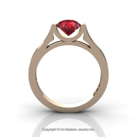 Modern 14K Rose Gold Beautiful Wedding Ring or Engagement Ring for Women with 1.0 Ct Ruby Center Stone R665-14KRGR-1