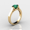 Modern 14K Yellow Gold Designer Wedding Ring or Engagement Ring for Women with 1.0 Ct Emerald Center Stone R665-14KYGEM-2