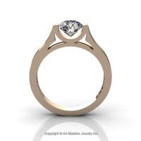 Modern 14K Rose Gold Beautiful Wedding Ring or Engagement Ring for Women with 1.0 Ct White Sapphire Center Stone R665-14KRGWS-1
