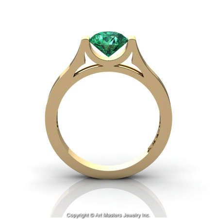 Modern 14K Yellow Gold Designer Wedding Ring or Engagement Ring for Women with 1.0 Ct Emerald Center Stone R665-14KYGEM-1