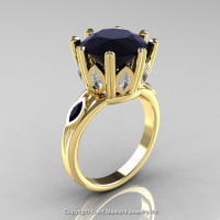 Classic 14K Yellow Gold 5.0 Ct Black Diamond Marquise CZ Solitaire Ring R160-14KYGCZBD-1