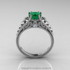 Classic French 14K White Gold 1.0 Ct Princess Emerald Diamond Lace Engagement Ring or Wedding Ring R175P-14KWGDEM-2