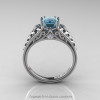 Classic French 14K White Gold 1.0 Ct Princess Aquamarine Diamond Lace Engagement Ring Wedding Band Set R175PS-14KWGDAQ-4