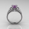 Classic French 14K White Gold 1.0 Ct Princess Lilac Amethyst Diamond Lace Engagement Ring or Wedding Ring R175P-14KWGDLAM-2