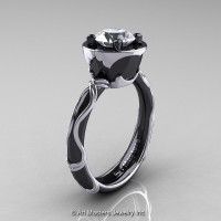 Art Masters Venetian 14K Black White Gold 1.0 Ct White Sapphire Engagement Ring R475-14KBWGWS-1