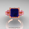French 14K Rose Gold 3.8 Carat Princess Blue Light Pink Sapphire Blazer Solitaire Ring R222-14KRGLPSBS-4
