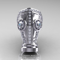 Art Masters Avant Garde Mens 14K White Gold 2.0 Ct White Sapphire Diamond Gas Mask Ring R184M-14KWGDWS-1