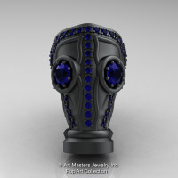 Art Masters Avant Garde Mens 14K Matte Black Gold 2.0 Ct Blue Sapphire Gas Mask Ring R184M-14KMBGBS-1