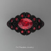Art Masters Nature Inspired 14K Black Gold 1.0 Ct Oval Rubies Leaf and Vine Solitaire Ring R267-14KBGR-2