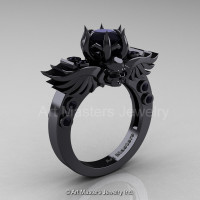 Art Masters Classic Winged Skull 14K Black Gold 1.0 Ct Black Diamond Solitaire Engagement Ring R613-14KBGBD-1