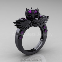 Art Masters Classic Winged Skull 14K Black Gold 1.0 Ct Amethyst Solitaire Engagement Ring R613-14KBGAM-1