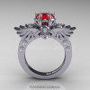 Art Masters Classic Winged Skull 14K White Gold 1.0 Ct Firecracker Ruby Diamond Solitaire Engagement Ring R613-14KWGDR-2