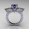 Art Masters Classic Winged Skull 14K White Gold 1.0 Ct Royal Blue Sapphire Diamond Solitaire Engagement Ring R613-14KWGDBS-2