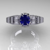 Art Masters Classic Winged Skull 14K White Gold 1.0 Ct Royal Blue Sapphire Diamond Solitaire Engagement Ring R613-14KWGDBS-3