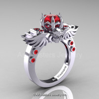 Art Masters Classic Winged Skull 10K White Gold 1.0 Ct Rubies Solitaire Engagement Ring R613-10KWGR-1