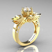 Art Masters Classic Winged Skull 10K Yellow Gold 1.0 Ct White Sapphire Solitaire Engagement Ring R613-10KYGWS-1