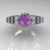Art Masters Classic Winged Skull 14K White Gold 1.0 Ct Lilac Amethyst Diamond Solitaire Engagement Ring R613-14KWGDLAM-3