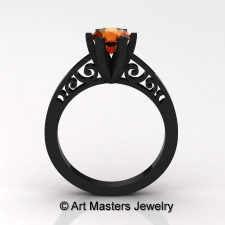 14K Black Gold New Fashion Gorgeous Solitaire 1.0 Carat Orange Sapphire Bridal Wedding Ring Engagement Ring R26N-14KBGOS-1