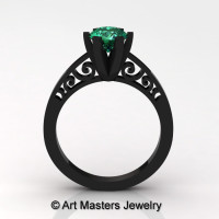 14K Black Gold New Fashion Gorgeous Solitaire 1.0 Carat Emerald Bridal Wedding Ring Engagement Ring R26N-14KBGEM-1