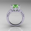 Modern Vintage 14K White Gold 3.0 Carat Green Topaz Diamond Solitaire Ring R102-14KWGDGT-2