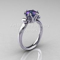 Modern Antique 14K White Gold 2.0 Carat Alexandrite Solitaire Engagement Ring AR127-14KWG2AL-1