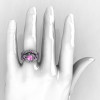 Nature Classic 14K White Gold 1.0 Ct Light Pink Sapphire Diamond Leaf and Vine Engagement Ring Wedding Band Set R340SS-14KWGDLPS-3