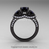 French 14K Black Gold Three Stone Black Moissanite Diamond Wedding Ring Engagement Ring R182-14KBGDBM-2