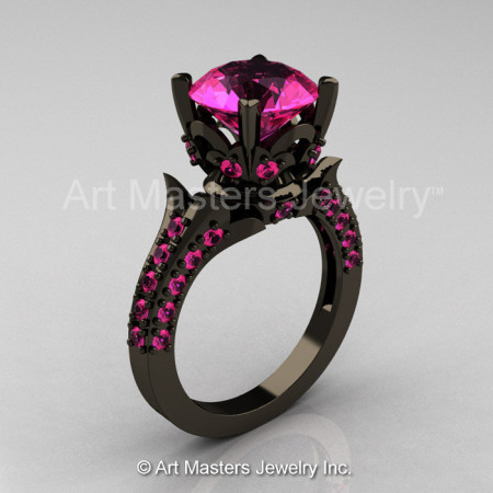 Classic French 14K Black Gold 3.0 Carat Pink Sapphire Solitaire Wedding Ring R401-14KBGPS-1