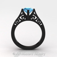 14K Black Gold New Fashion Design Solitaire 1.0 CT Blue Topaz Bridal Wedding Ring Engagement Ring R26A-14KBGBT-1