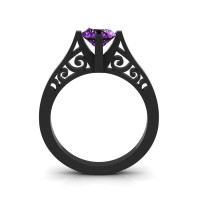 14K Black Gold New Fashion Design Solitaire 1.0 CT Amethyst Bridal Wedding Ring Engagement Ring R26A-14KBGAM-1