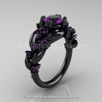 Nature Classic 14K Black Gold 1.0 Ct Amethyst Leaf and Vine Engagement Ring R340-14KBGAM Perspective