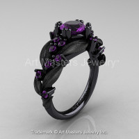 Nature Classic 14K Black Gold 1.0 Ct Amethyst Leaf and Vine Engagement Ring R340S-14KBGAM Perspective