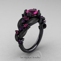 Nature Classic 14K Black Gold 1.0 Ct Pink Sapphire Amethyst Leaf and Vine Engagement Ring R340S-14KBGAMPS Perspective