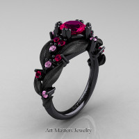 Nature Classic 14K Black Gold 1.0 Ct Rose Ruby Light Pink Sapphire Leaf and Vine Engagement Ring R340S-14KBGLPSRR Perspective