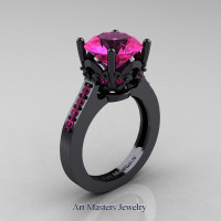 Classic 14K Black Gold 3.0 Carat Pink Sapphire Solitaire Wedding Ring R301-14KBGPS by Art Masters Jewelry