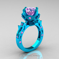 Modern Antique 14K Turquoise Gold 3.0 Carat Light Pink Sapphire Solitaire Wedding Ring R214-14KTGLPS - Perspective