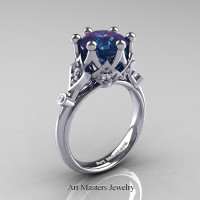 Modern Antique 14K White Gold 3.0 Carat Alexandrite Diamond Solitaire Wedding Ring R514-14KWGDAL - Perspective