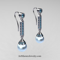 Modern 14K White Gold Sky Blue Freshwater Pearl Aquamarine Drop Earrings E101-14KWGAQSBP - Art Masters Jewelry