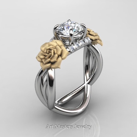 Nature-Inspired-14K-White-Gold-1-Ct-White-Sapphire-Diamond-Rose-Vine-Engagement-Ring-R294-14KWYGDWS-P