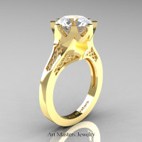 Modern 14K Yellow Gold 3.0 Carat White Sapphire Crown Solitaire Wedding Ring R580-14KYGWS