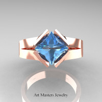 Neomodern 14K Rose Gold 1.5 CT Princess Blue Topaz Engagement Ring R389-14KRGBT