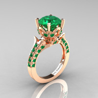 Classic French 14K Rose Gold 3.0 Carat Emerald Solitaire Wedding Ring R401-14KRGEM Perspective View